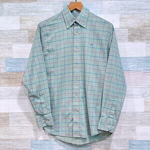 Southern Tide Grid Check Button Down Shirt Green Cotton Stretch Prep Mens Small